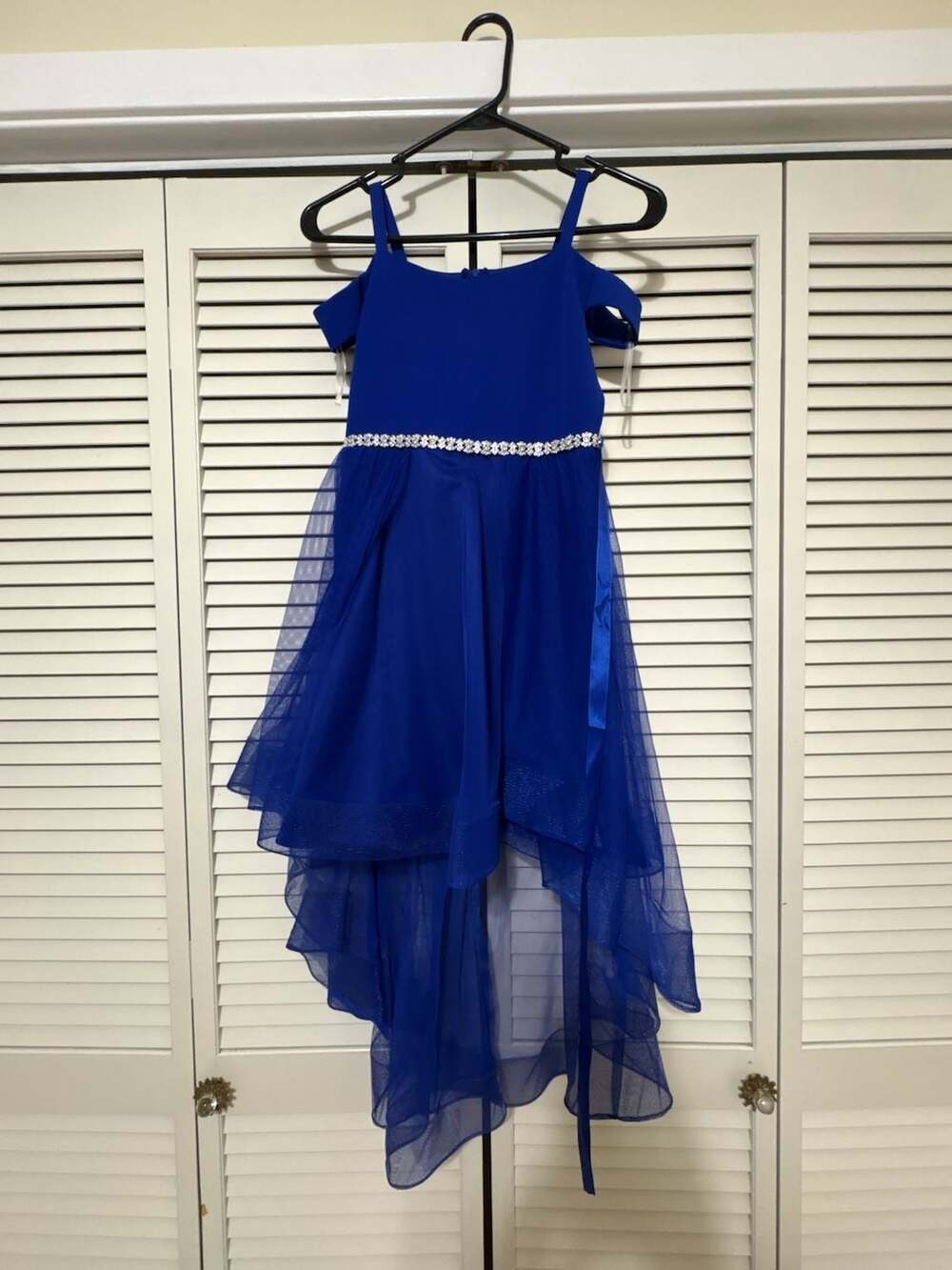 Rare Editions Cold Shoulder Scuba Dress Size 12 Royal Blue High Low